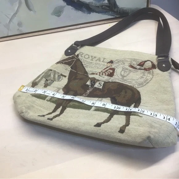 Equestrian Tapestry Neutral Tote Handbag Unique zip top - Picture 9 of 10